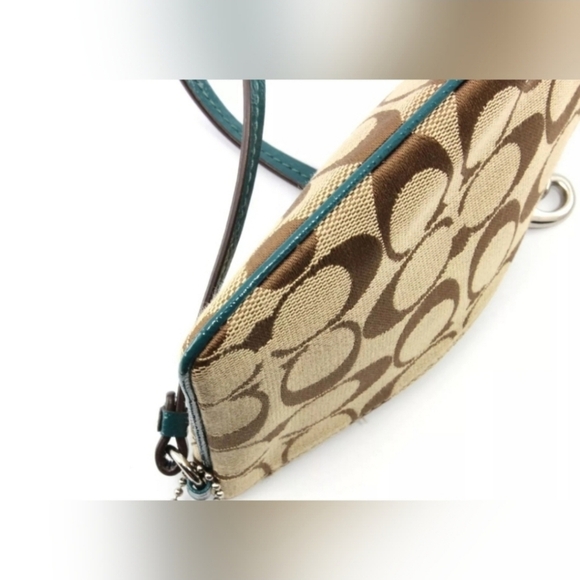 Coach Canvas Signature C Wristlet in Brown and Teal EUC - Picture 5 of 5